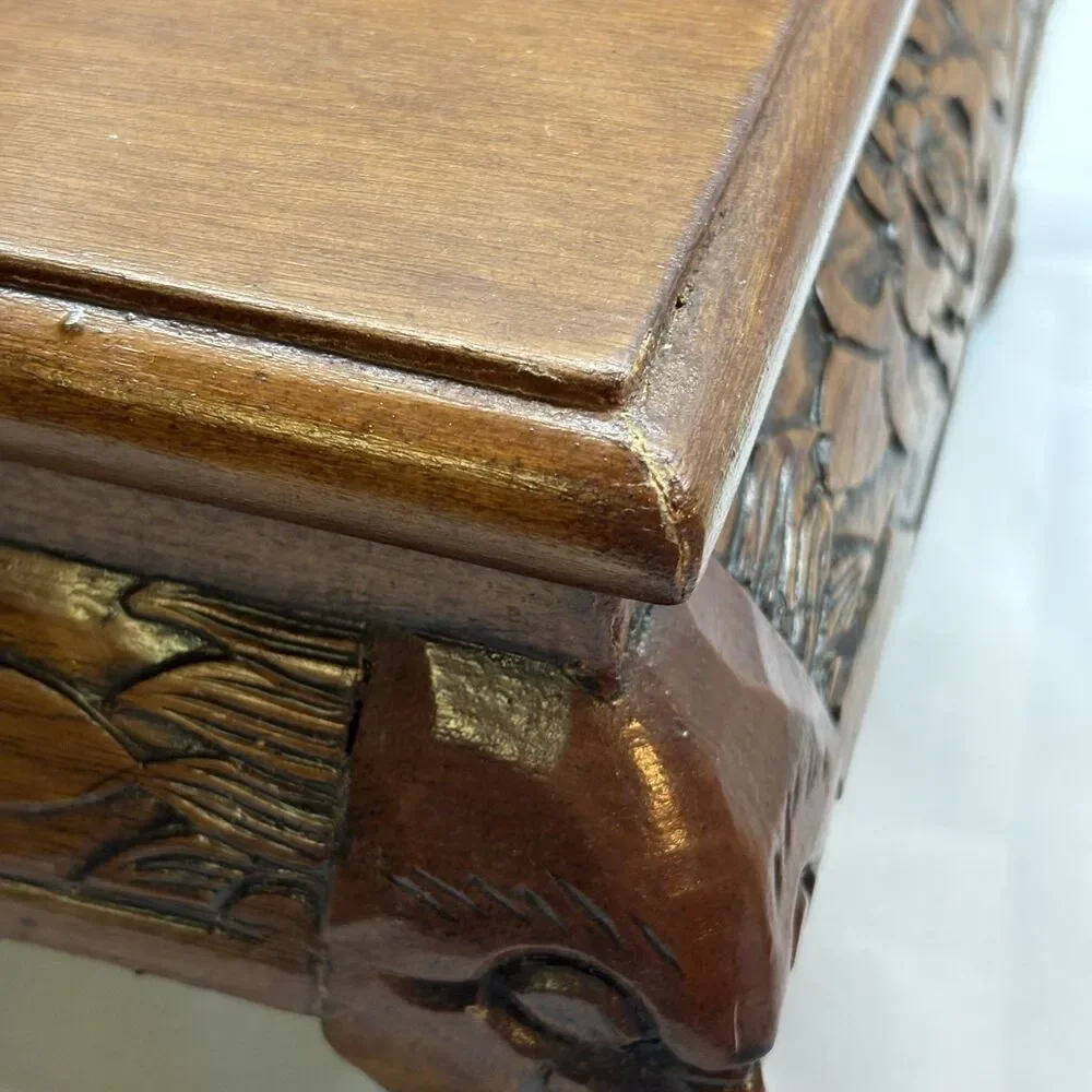 Carved Wood plant stand Ji-chi Wood Square Dragon  - Peoples Republic of China